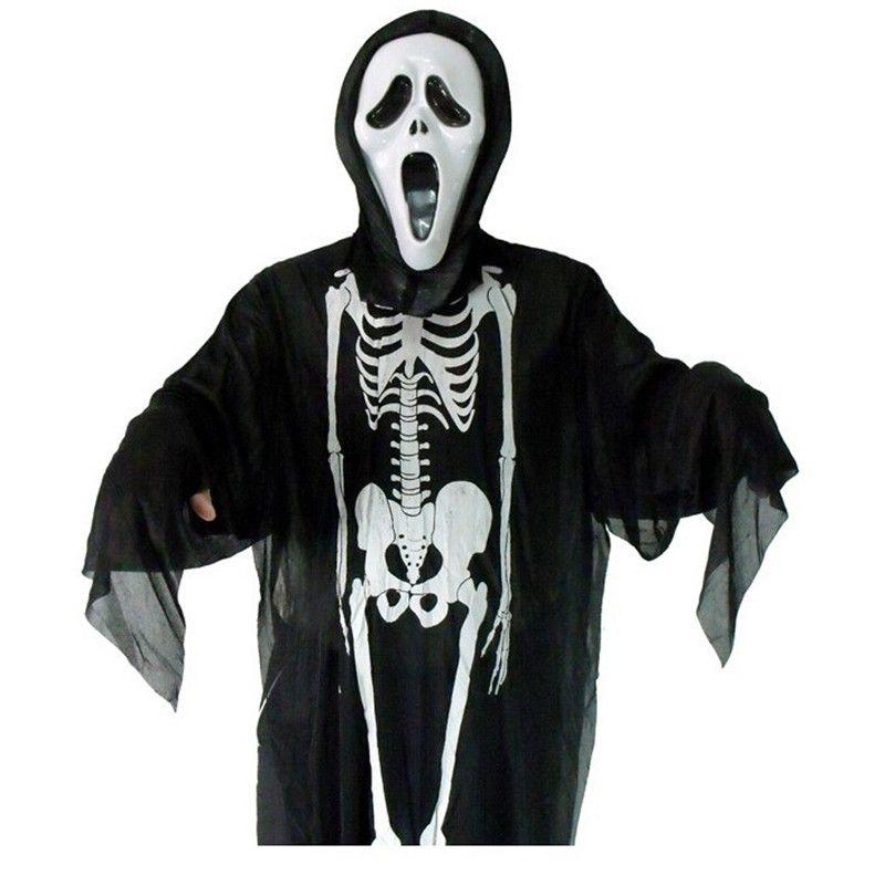 Kids Creepy Skeleton Skull Ghost Zombie Cloak Robe Halloween Party