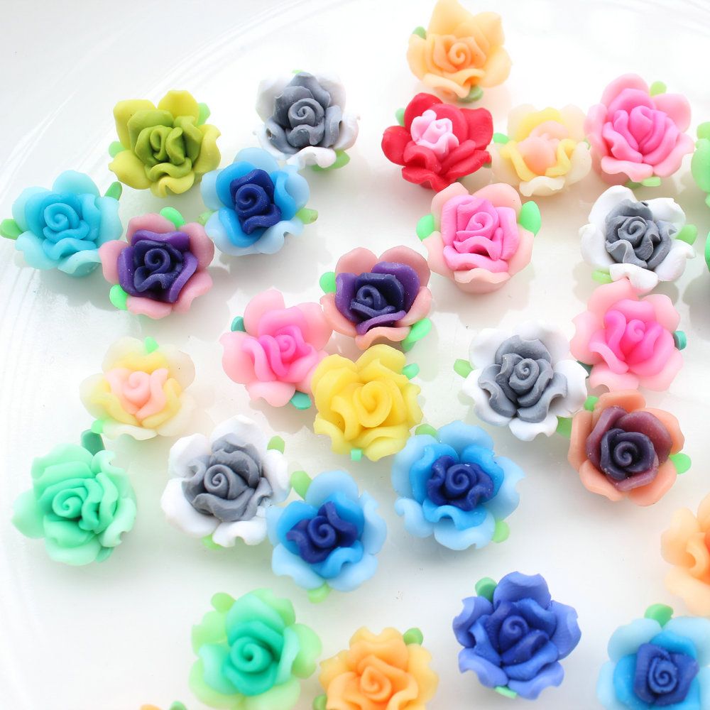 Best Mix Color Medium 15mm Polymer Clay Handmade Rose Flower Bouquet