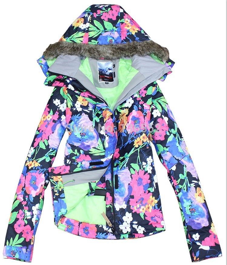 2015 Womens Floral Ski Jacket Flower Printing Snowboarding Jacket Ladies Winter Sports Jacket Snow Parka Skiwear Waterproof 10k Windproof From