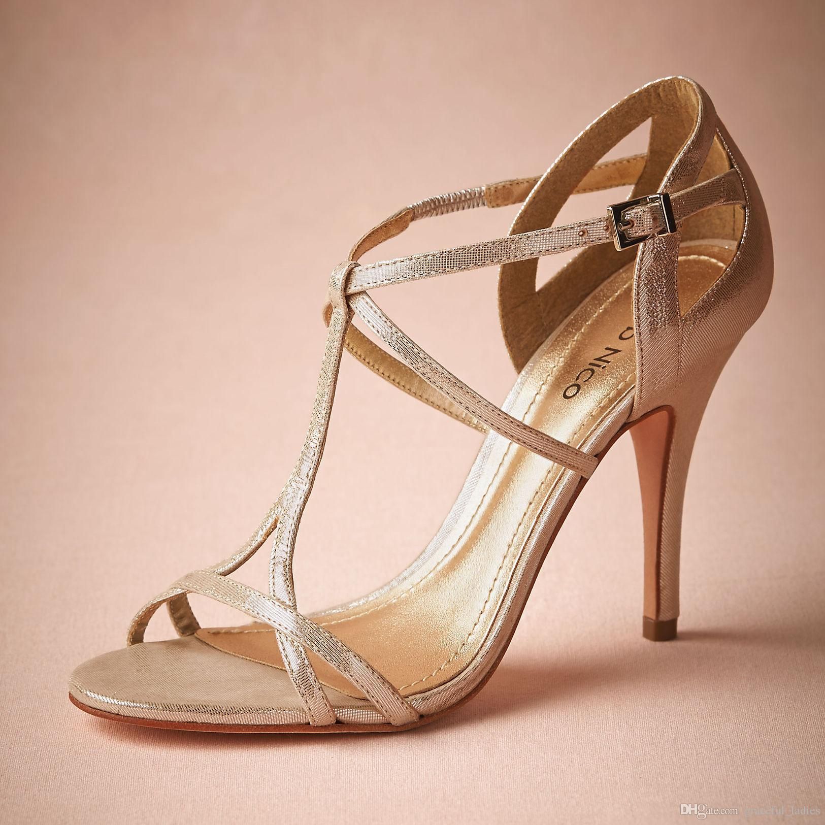 Elegant Champagne Wedding Shoes Wedding Pumps T Straps