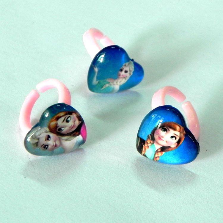 Children Ring Frozen Elsa Anna Heart Plastics Glass Open Rings Jewelry