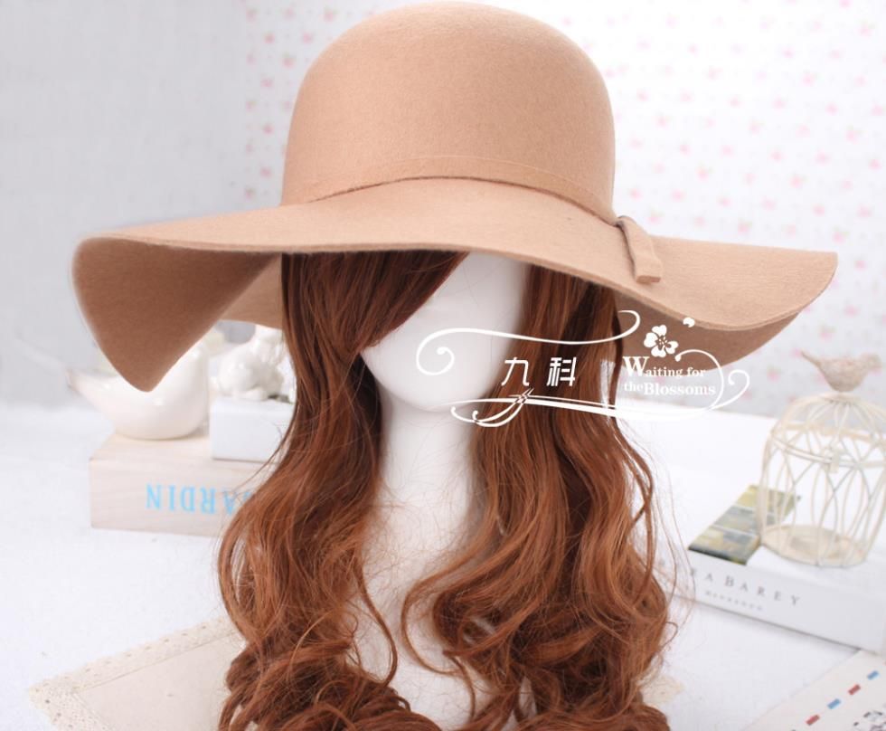 Wholesale-New Arrival ! RetroStyle Women Lady Wide Brim 100% Wool Felt Bowler Fedora Hats Floppy Cloche Hot