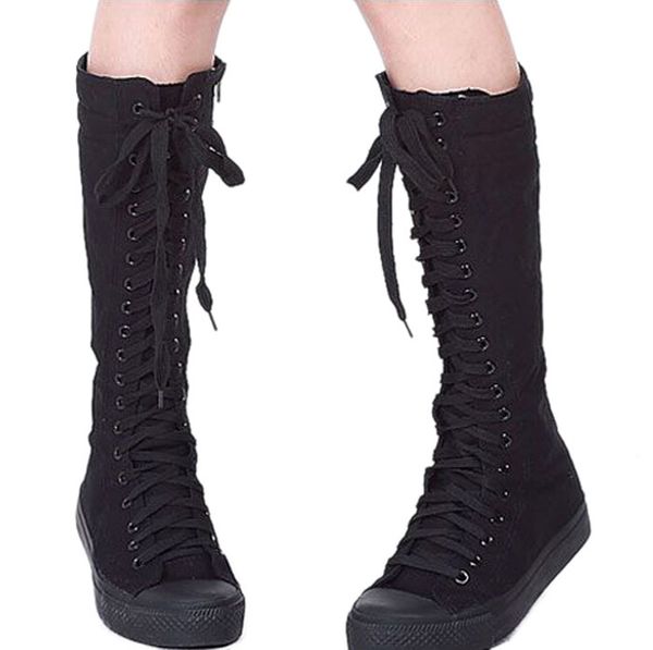 wholesale-new style on list fashion womens canvas lace up knee high boots sneakers flat casual tall punk shoes nvx006, Black
wholesale-new style on list fashion womens canvas lace up knee high boots sneakers flat casual tall punk shoes nvx006, Black