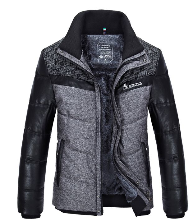 Wholesale-Fashion stand collar 2015 winter plus thick velvet coat mens new arrival brand splice leather slim outdoors casual jacket man