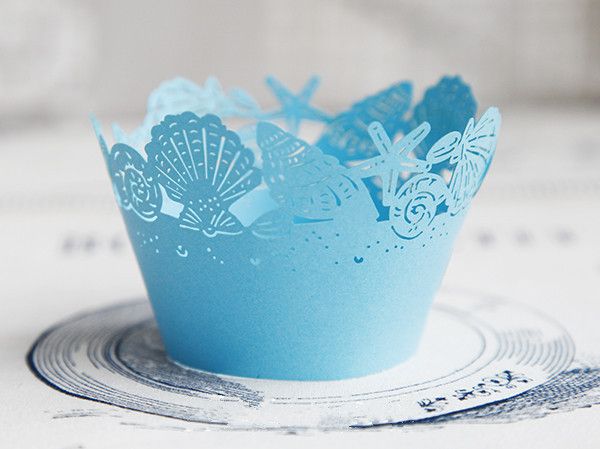 Blue Lace Ocean Beach Wedding Cupcake Wrappers Paper Blue Lace Ocean Beach Wedding Cupcake Wrappers Paper