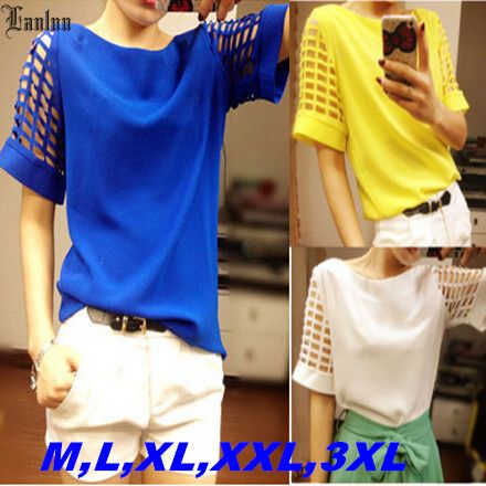 Wholesale-2015 New Fashion HOT Hollow Out Sleeve Plus SIZE Women Chiffon Shirt Summer Blouse SP1306, Blue
Wholesale-2015 New Fashion HOT Hollow Out Sleeve Plus SIZE Women Chiffon Shirt Summer Blouse SP1306, Blue