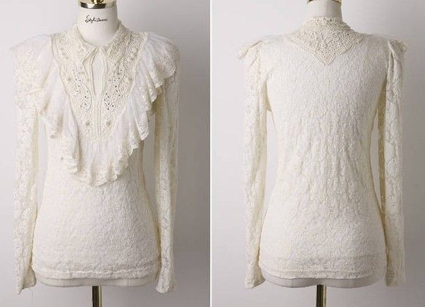 Wholesale-New 2015 Free shipping Spring summer women Lace blouse chiffon shirt large size Hook flower Lady hollow out casual base S~3XL