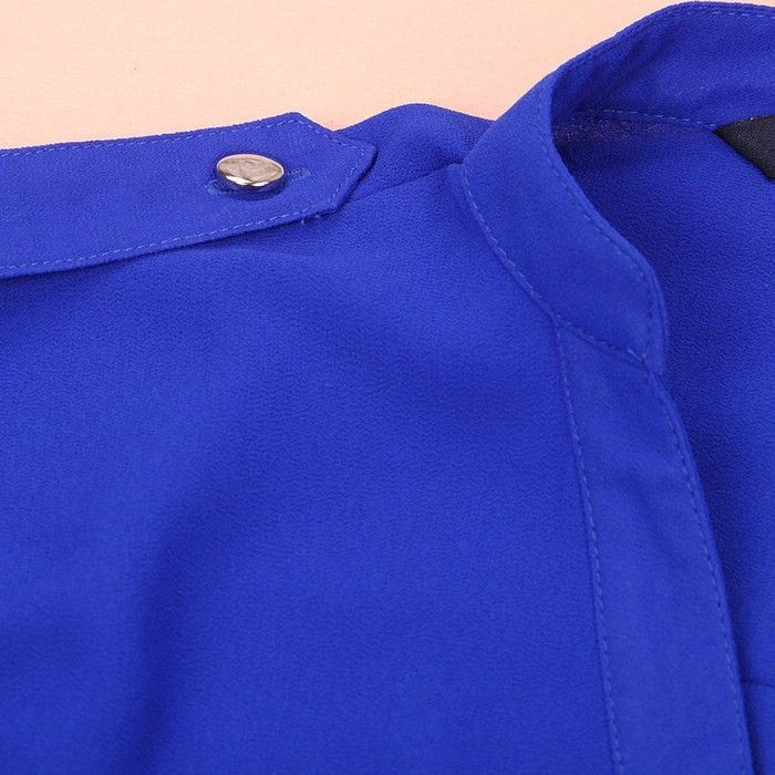 Wholesale-2015 Plus Size Women's White Blue Black Chiffon Blouse Camisas Blusas Femininas Ladies Summer Long Sleeve Sheer Shirt Tops