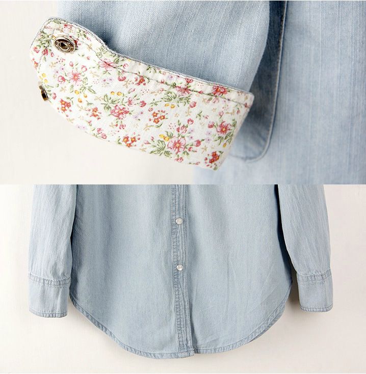 Wholesale-PLUS SIZE Denim Shirt Blouse top camisas Jeans female Print long sleeve blusas femininas ladies female women autumn winter 2015