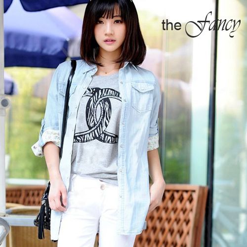 Wholesale-PLUS SIZE Denim Shirt Blouse top camisas Jeans female Print long sleeve blusas femininas ladies female women autumn winter 2015