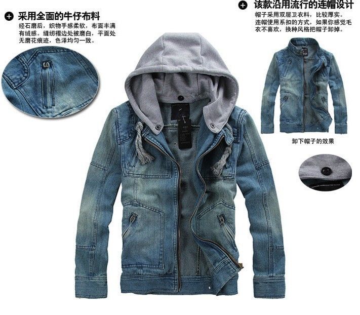 Wholesale-New arrive Men's Fashion Jacket Outerwear Denim jeans jacket men Slim denim jacket hooded jacket clothing Free Shipping