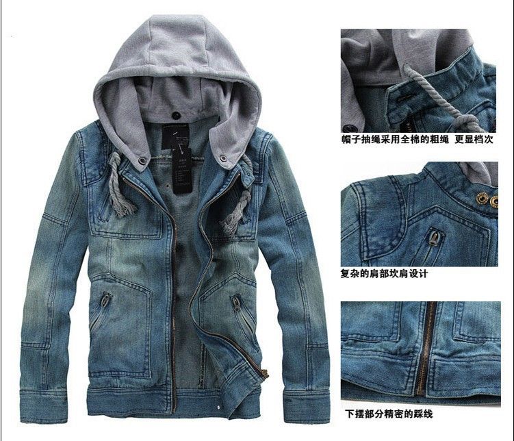 Wholesale-New arrive Men's Fashion Jacket Outerwear Denim jeans jacket men Slim denim jacket hooded jacket clothing Free Shipping