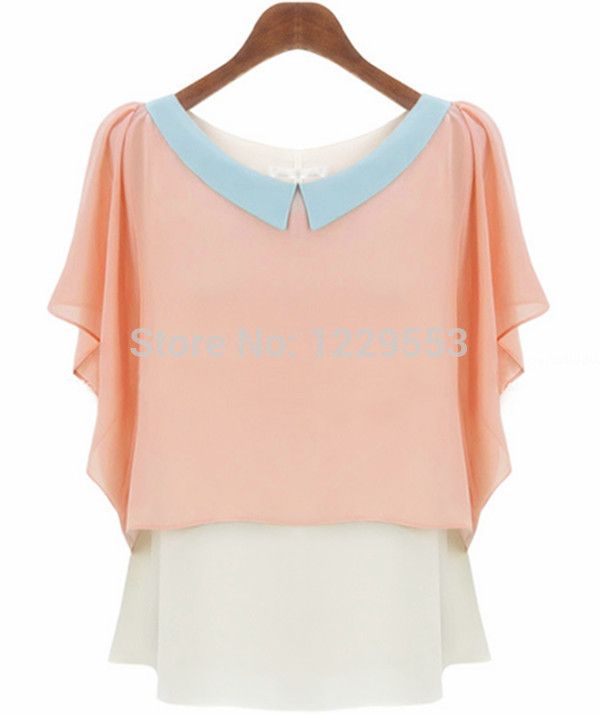 Wholesale-2015 new fashion summer women loose fitting chiffon shirt o-neck Short sleeve women blouse and top XXL plus size Free shipping