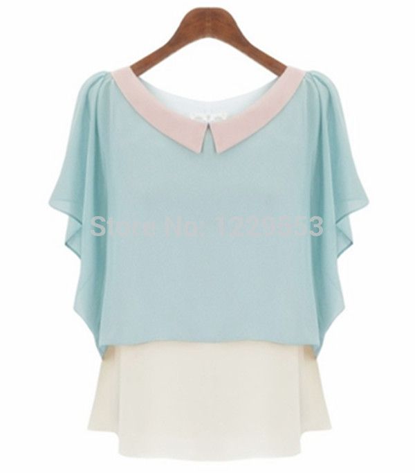 Wholesale-2015 new fashion summer women loose fitting chiffon shirt o-neck Short sleeve women blouse and top XXL plus size Free shipping