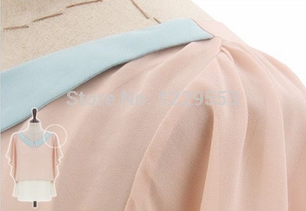 Wholesale-2015 new fashion summer women loose fitting chiffon shirt o-neck Short sleeve women blouse and top XXL plus size Free shipping
