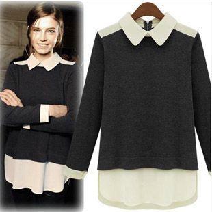 Wholesale-2015 Autumn And Winter Peter Pan Collar Chiffon Women Blouses Patchwork Long-Sleeve Knitted Pullover Sweater Women Tops 1135, Dark gray
Wholesale-2015 Autumn And Winter Peter Pan Collar Chiffon Women Blouses Patchwork Long-Sleeve Knitted Pullover Sweater Women Tops 1135, Dark gray