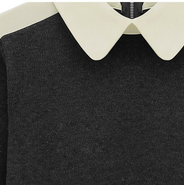 Wholesale-2015 Autumn And Winter Peter Pan Collar Chiffon Women Blouses Patchwork Long-Sleeve Knitted Pullover Sweater Women Tops 1135