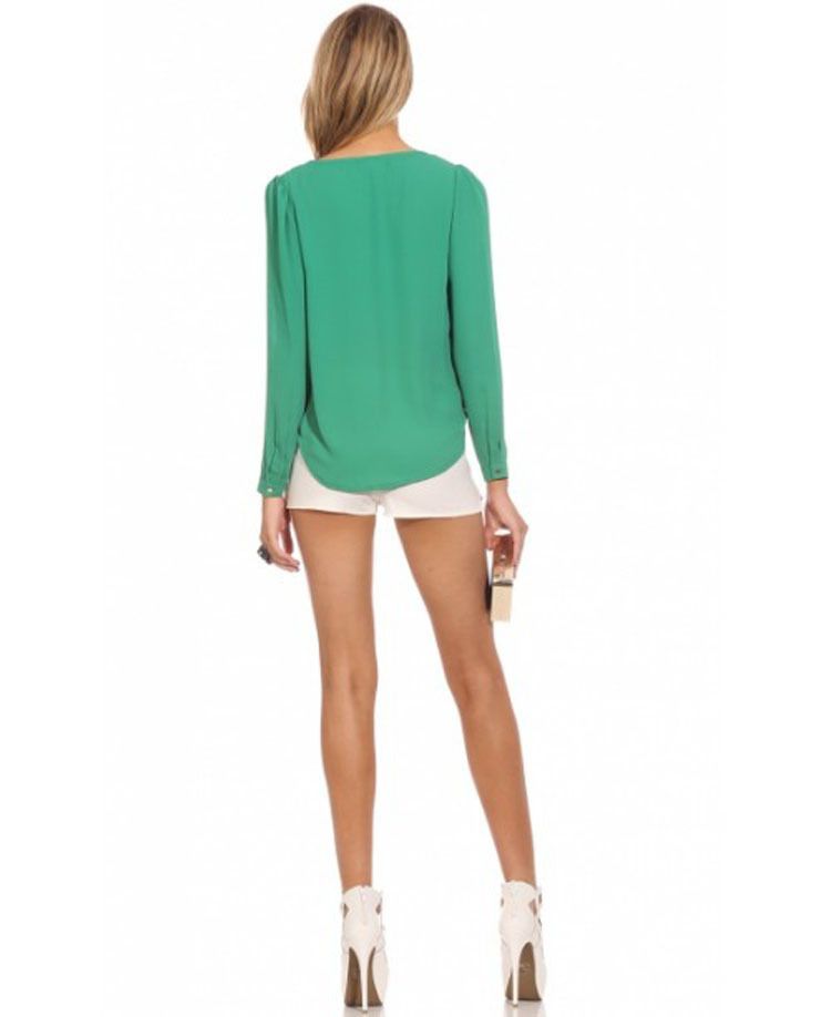 Wholesale-2015 Women Sexy Chiffon Blouse Slim Fit Casual Ladies 6 Color Zipper Top Shirts Tops Size S M L XL XXL Drop shipping