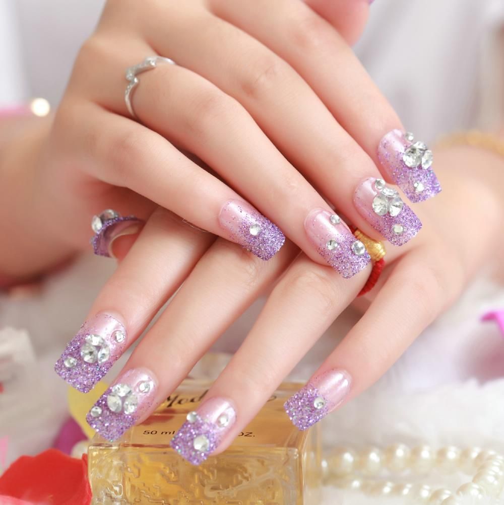 Wholesale Fashion Crystal Fake Nails High Quality Artificial Gradient