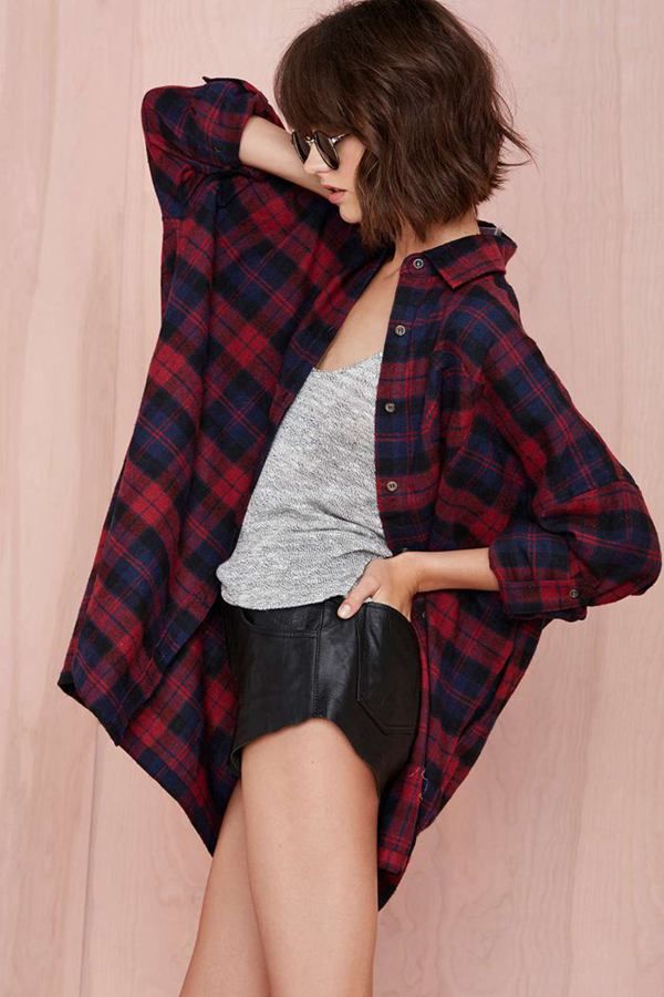 Wholesale-Blusas Femininas 2015 Oversize Blusa Asymmetric Vintage Plaid Shirt Women Blouses Long Sleeve Loose Thick Tropical Blouse Coat