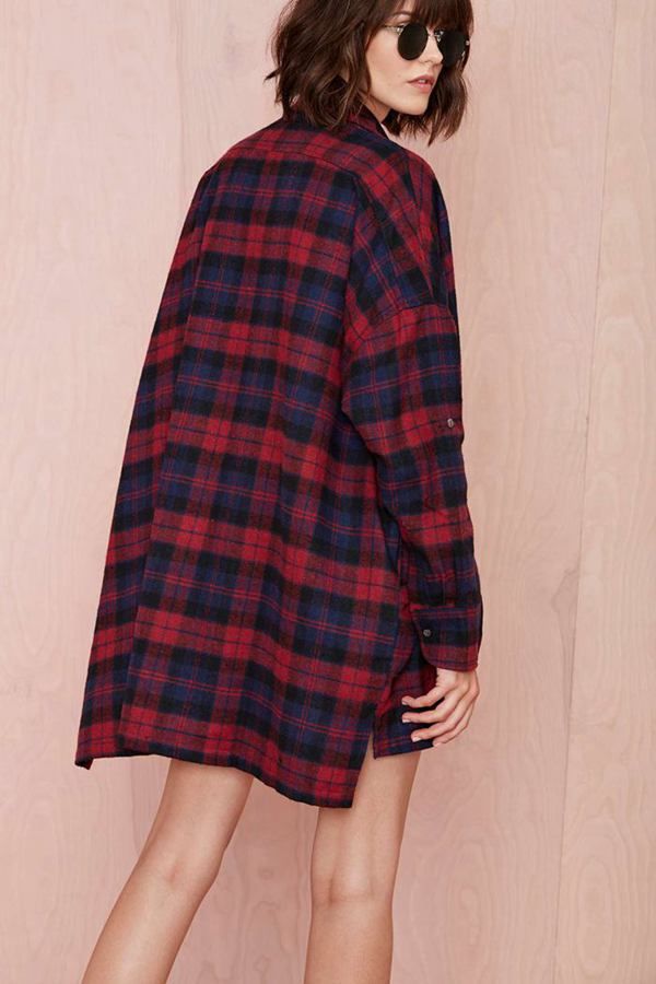 Wholesale-Blusas Femininas 2015 Oversize Blusa Asymmetric Vintage Plaid Shirt Women Blouses Long Sleeve Loose Thick Tropical Blouse Coat