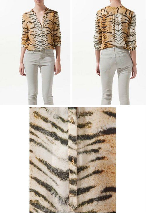 Wholesale-W25 /CHIC SEXY LONG SLEEVE V-NECK TIGER PRINT SHIRT BLOUSE TOP