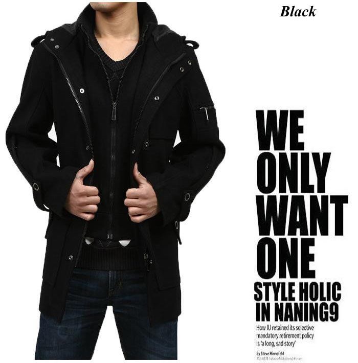 Wholesale-Big Fashion Men Stylish Slim Men's Wool Coat Winter Outerwear Hoody Jacket Trench Coat Outdoor Overcoat Windbreaker Spring