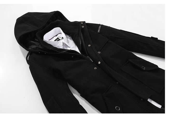 Wholesale-Big Fashion Men Stylish Slim Men's Wool Coat Winter Outerwear Hoody Jacket Trench Coat Outdoor Overcoat Windbreaker Spring