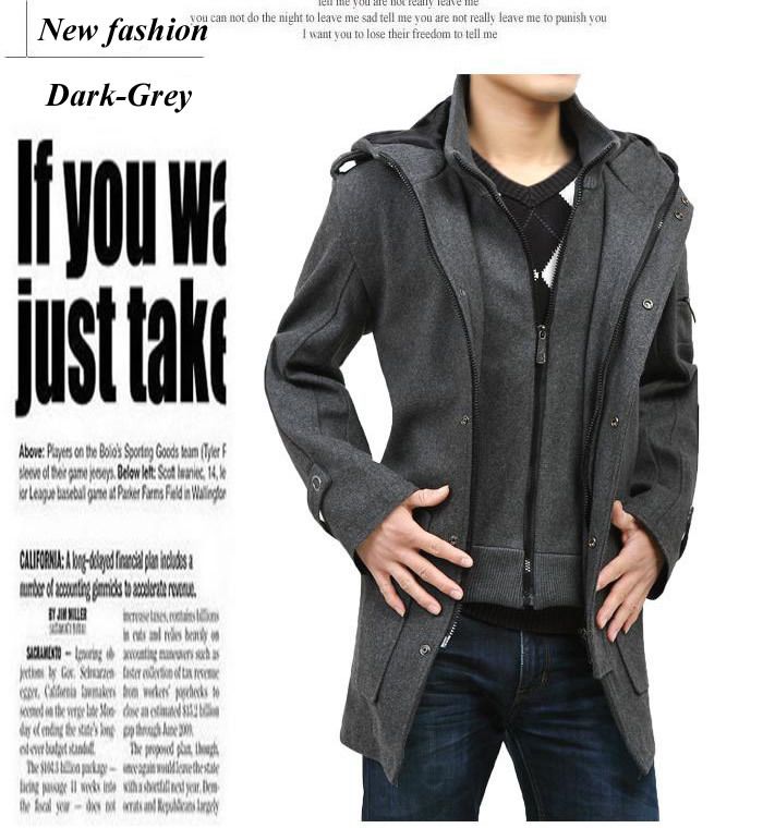 Wholesale-Big Fashion Men Stylish Slim Men's Wool Coat Winter Outerwear Hoody Jacket Trench Coat Outdoor Overcoat Windbreaker Spring