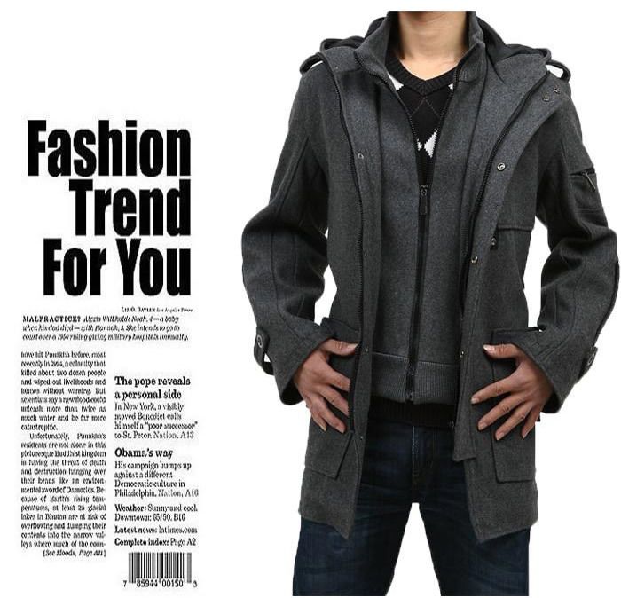 Wholesale-Big Fashion Men Stylish Slim Men's Wool Coat Winter Outerwear Hoody Jacket Trench Coat Outdoor Overcoat Windbreaker Spring
