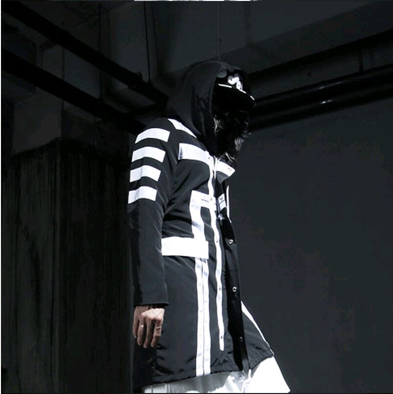 Wholesale-British Gothic Harajuku Brand Casual Loose Long Winter Trench Coat Men Overcoat Mens Hooded Cloak Pea Coat,Black White,M-XL