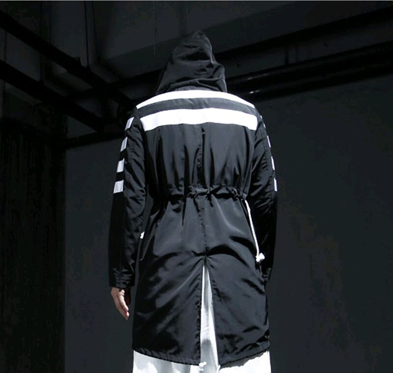 Wholesale-British Gothic Harajuku Brand Casual Loose Long Winter Trench Coat Men Overcoat Mens Hooded Cloak Pea Coat,Black White,M-XL