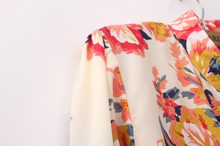 Wholesale-New 2015 Womens Blouse Autumn Long Sleeve Blouse Shirt Chiffon Flower Blouse Ladies Tops Clothing S001
