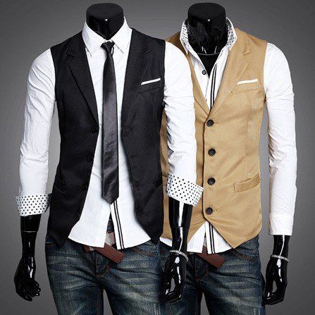 Wholesale-Spring Fashion Solid Slim Fit Turn-Down Collar Men Dress Suit Vests Mans Overcoat XXL