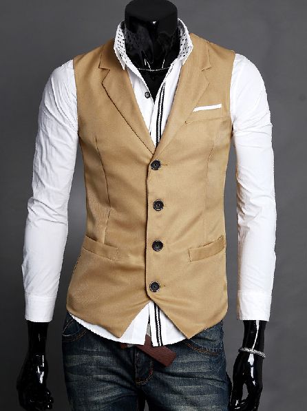 Wholesale-Spring Fashion Solid Slim Fit Turn-Down Collar Men Dress Suit Vests Mans Overcoat XXL