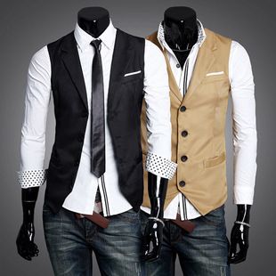 Wholesale-Spring Fashion Solid Slim Fit Turn-Down Collar Men Dress Suit Vests Mans Overcoat XXL
