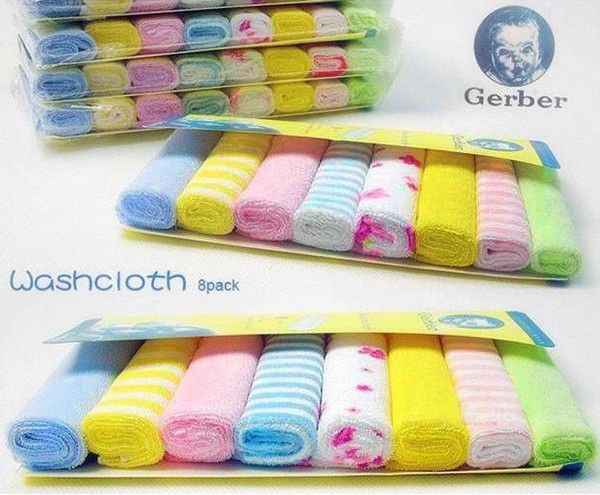 Wholesale-8 x NEW Baby Face Washers Hand Towel Cotton Wipe Wash Cloth Gift BULK SALE