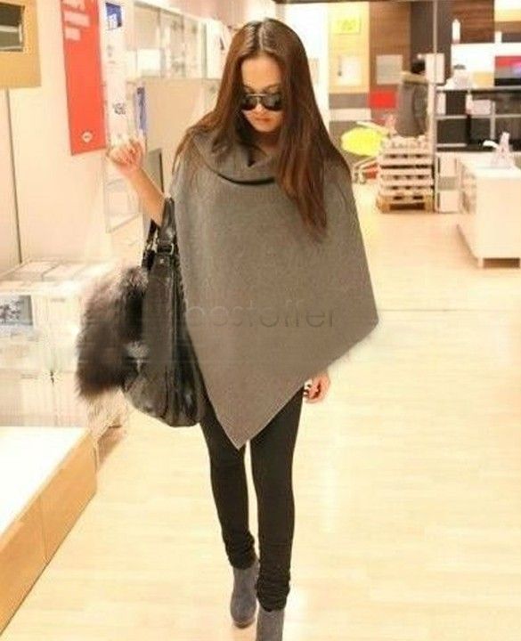 Wholesale-New Korean Women Ladies Batwing Wool Oversized Casual Poncho Winter Coat Jacket Loose Cloak Cape Outwear B11 CB032250