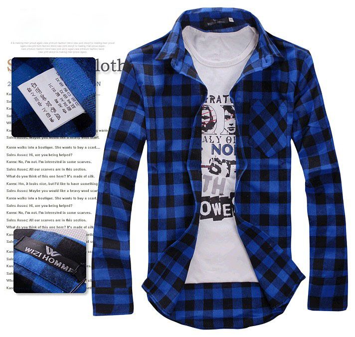 Wholesale-Mens Vintage Plaid Check Long Sleeve Shirt Slim Fit Shirts for Men High Quality T-Shirt I194