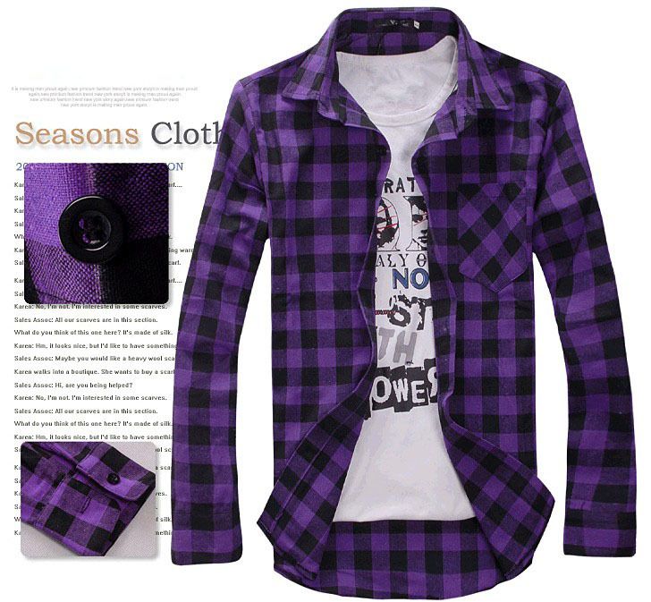 Wholesale-Mens Vintage Plaid Check Long Sleeve Shirt Slim Fit Shirts for Men High Quality T-Shirt I194