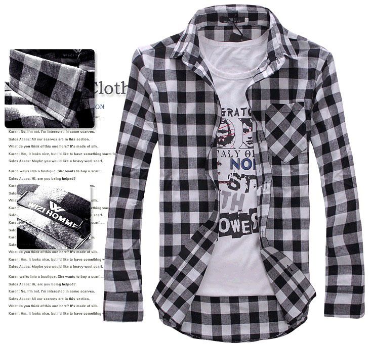 Wholesale-Mens Vintage Plaid Check Long Sleeve Shirt Slim Fit Shirts for Men High Quality T-Shirt I194