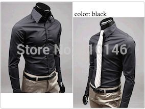 Wholesale-Free Shipping Men Shirt British Style Long-Sleeve Male Slim Casual Shirts Men's Cothing White Black Shirt(men shirts
