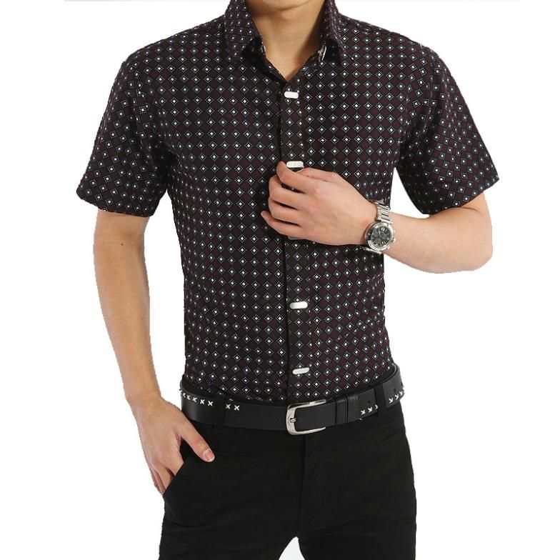 Wholesale- Men's Summer New Short-sleeved Turndown Collar Cotton Shirt Casual Fashion Steel Buckles Design Men Shirts M-XXXL