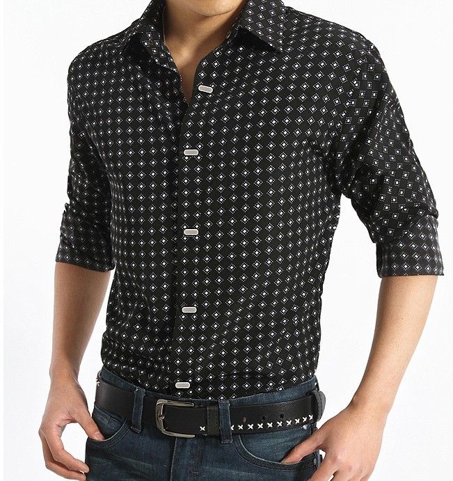 Wholesale- Men's Summer New Short-sleeved Turndown Collar Cotton Shirt Casual Fashion Steel Buckles Design Men Shirts M-XXXL