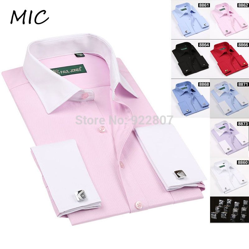 Wholesale- Men's clothing High quality classic french cuff shirts Long sleeve dress shirt men Business men formal shirts 20 colors