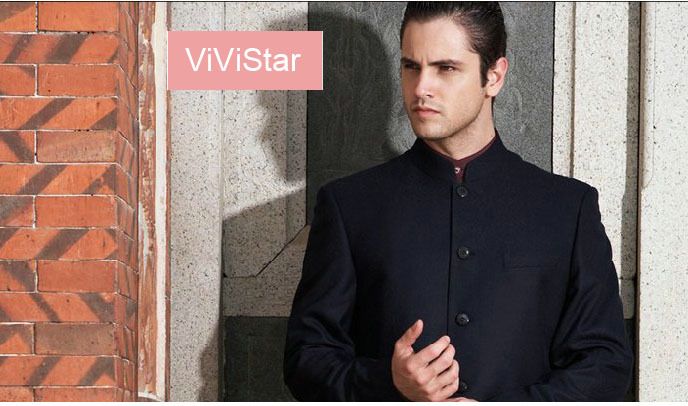 Wholesale-New Arrival Men Chinese Tunic Suit Formal Business Dress Fashion Casual Chinese Style Mandarin Collar Suit Jackets S5815
