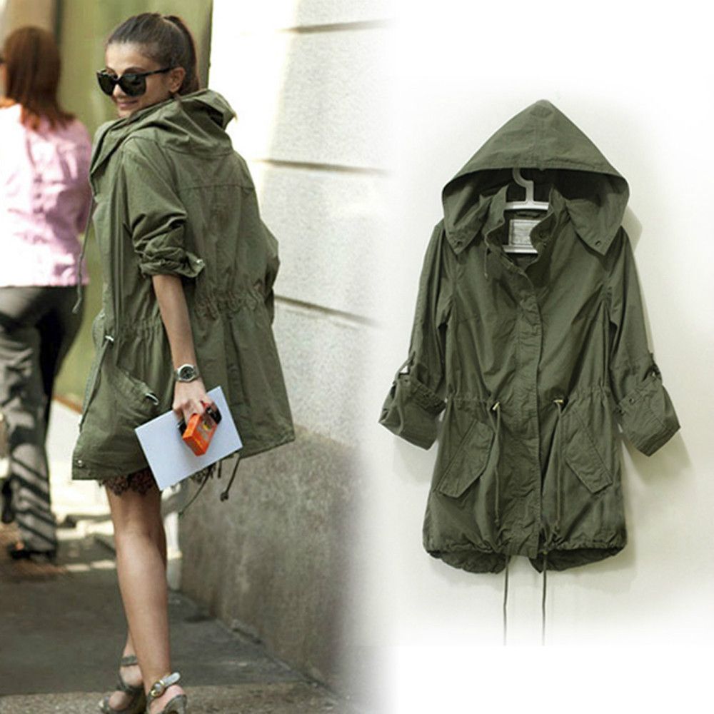 Wholesale-Plus Size New Women Autumn Winter Hot Sale 2015 Loose Long Sleeve Army Green Jacket Ladies Casual Hoodies Coat Drop Shipping