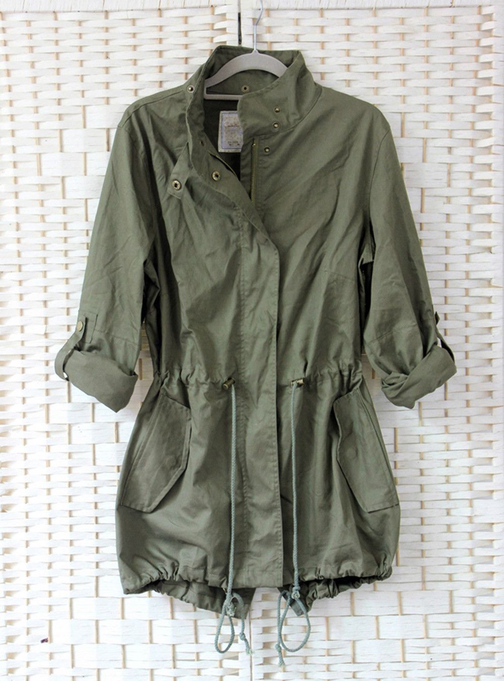 Wholesale-Plus Size New Women Autumn Winter Hot Sale 2015 Loose Long Sleeve Army Green Jacket Ladies Casual Hoodies Coat Drop Shipping