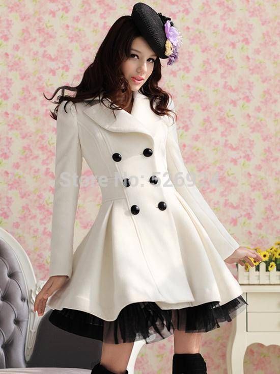 Wholesale-2015 Long Woolen Coat Fashion Women Winter Ruffled Coat Christmas Parka Plus Size Ladies Lace Peacoat Trench Coat Outerwear W26