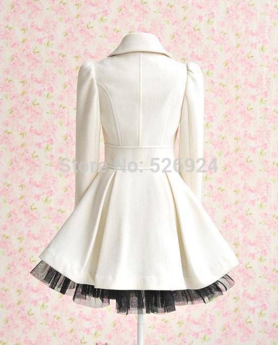 Wholesale-2015 Long Woolen Coat Fashion Women Winter Ruffled Coat Christmas Parka Plus Size Ladies Lace Peacoat Trench Coat Outerwear W26
